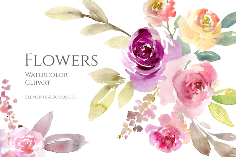 watercolor-flowers-and-bouquets-pink-purple-yellow-png