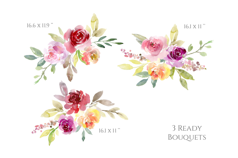 watercolor-flowers-and-bouquets-pink-purple-yellow-png