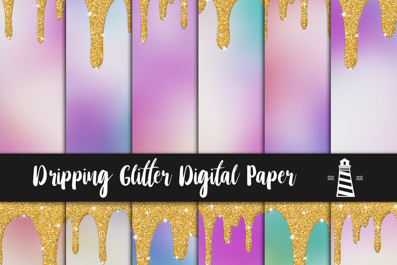 Dripping Glitter Digital Paper for Cutting Machines
