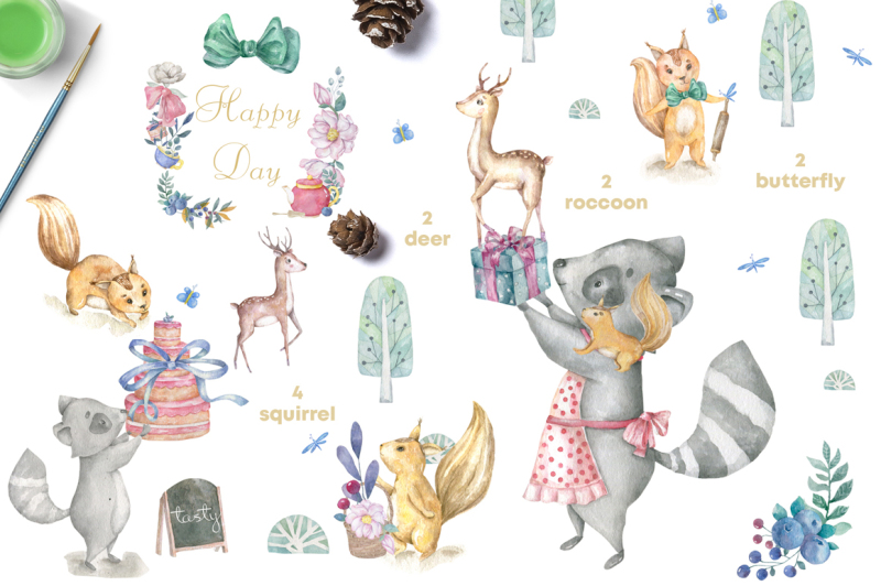 woodland-party-watercolor-cute-forest-animals