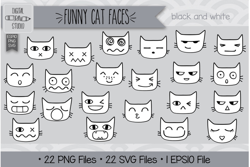 264 Funny Cat Faces Clip Art | Hand Drawn Kawaii cat Doodles By Digital ...