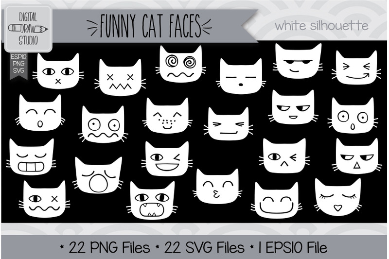 264 Funny Cat Faces Clip Art | Hand Drawn Kawaii cat Doodles By Digital ...