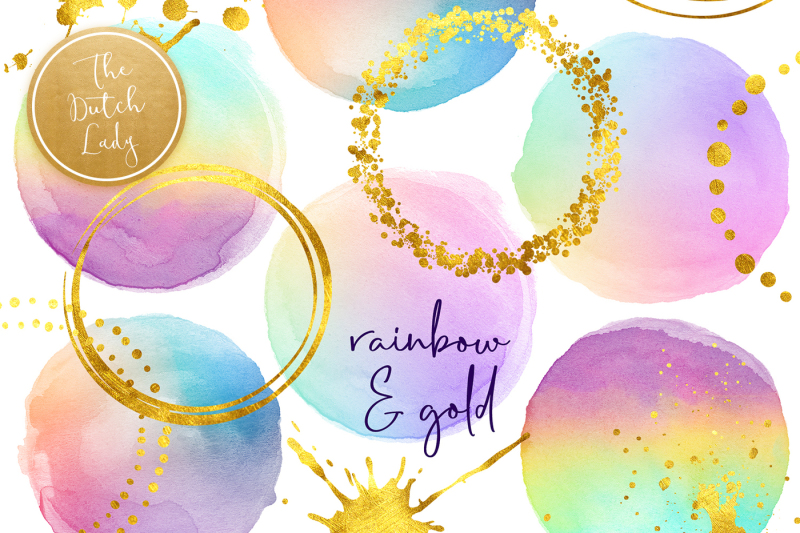rainbow-dots-and-golden-decoration-clipart-set