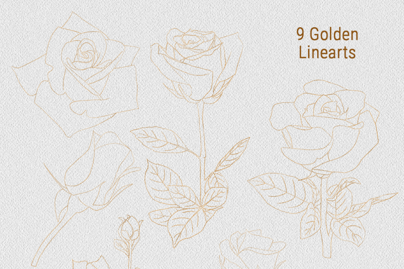 watercolor-red-velvet-roses-amp-golden-lineart-collection