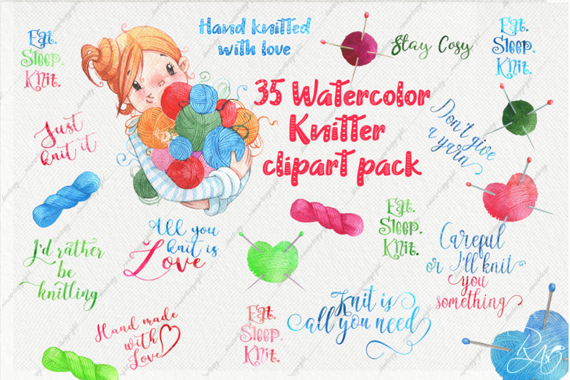 cute-watercolor-knitter-girl-clipart-pack