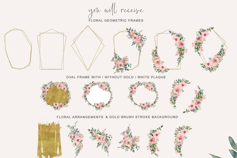 watercolor-pink-gold-floral-frame-collection