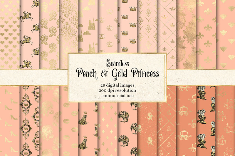 peach-and-gold-princess-digital-paper