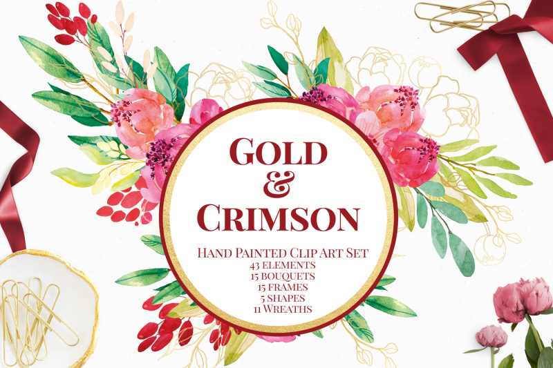 crimson-and-gold-watercolor-florals-clip-art-set