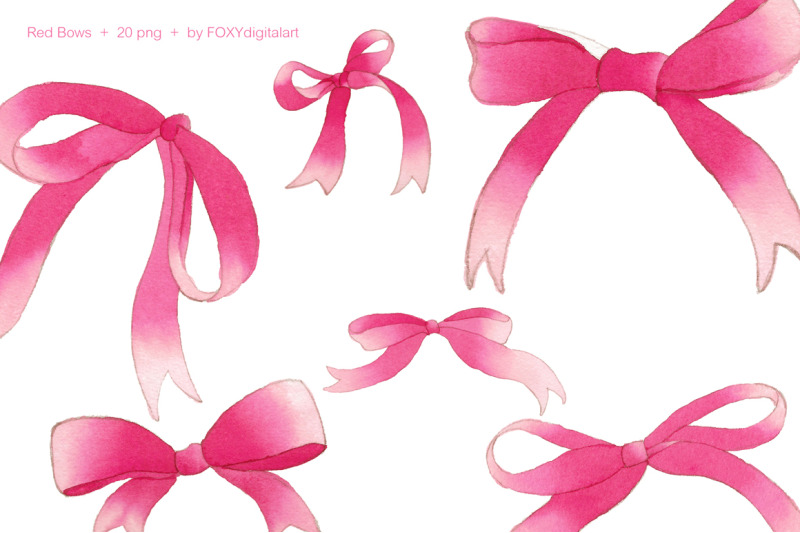 red-ribbon-pink-bows-watercolor-christmas-holiday