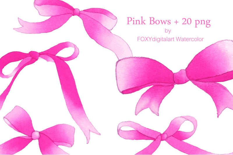 Watercolor silk bows pink ribbons clipart By FOXYdigitalart
