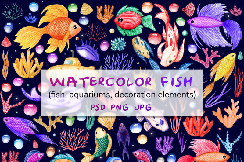 watercolor-fish-big-set-aquarium-mock-up
