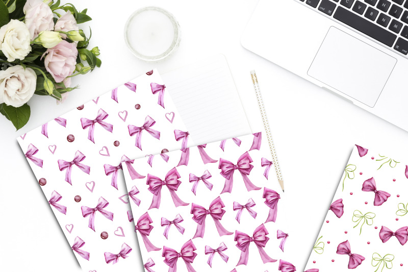 funny-bows-watercolor-seamless-pattern