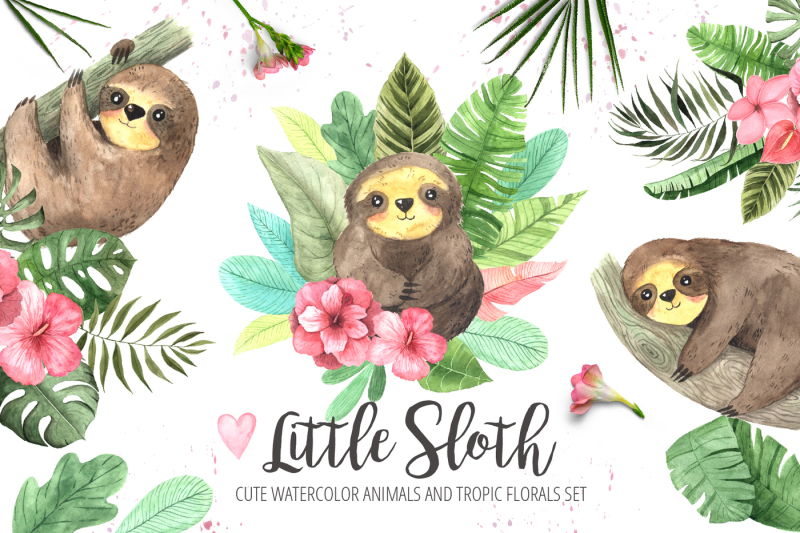 watercolor-sloth-and-tropic-florals