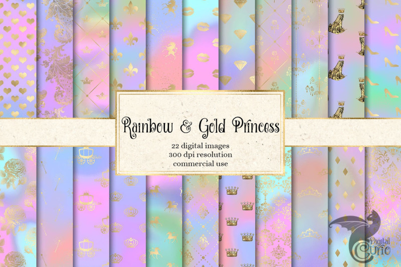 rainbow-and-gold-princess-digital-paper