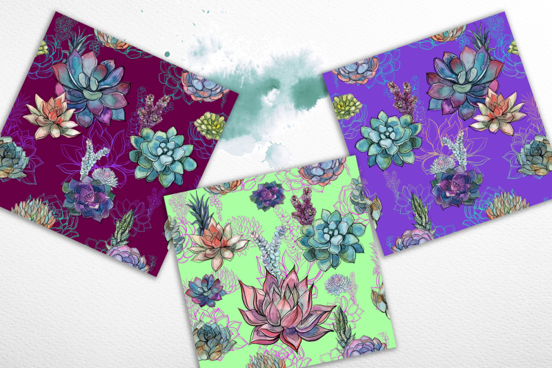 watercolor-patterns-with-succulents