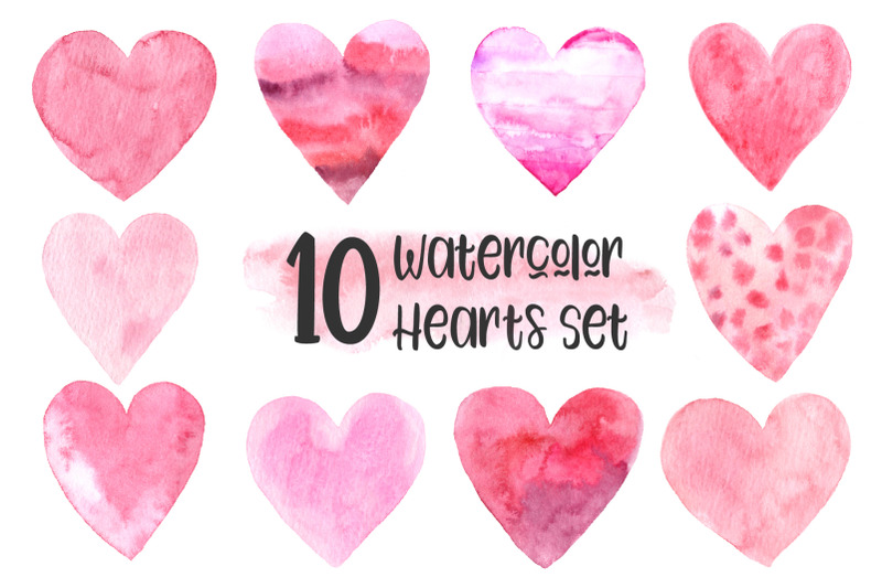 10-watercolor-hearts-set