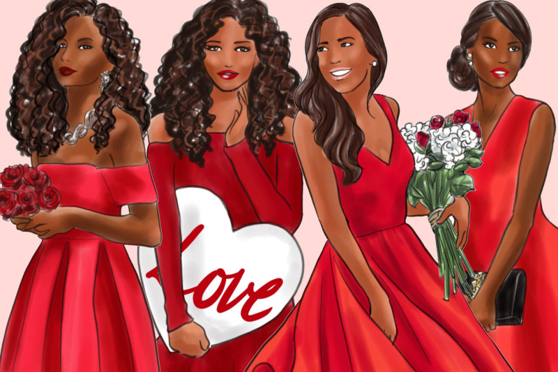 watercolor-fashion-clipart-valentine-girls-3-dark-skin