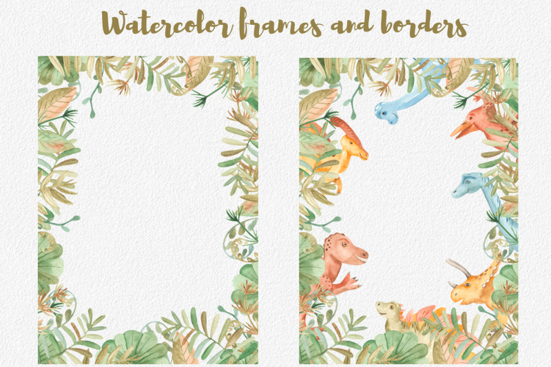 dinosaurs-plants-palm-trees-shells-mountains-watercolor-clipart