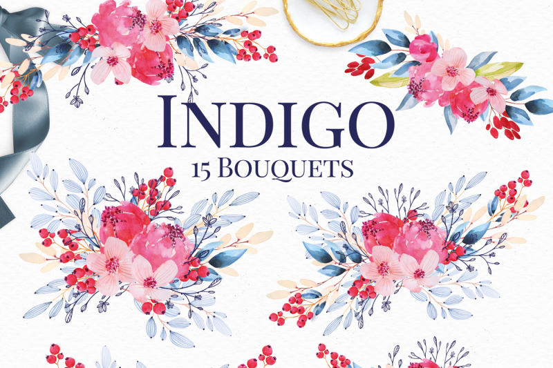 indigo-watercolor-flowers-clip-art-set
