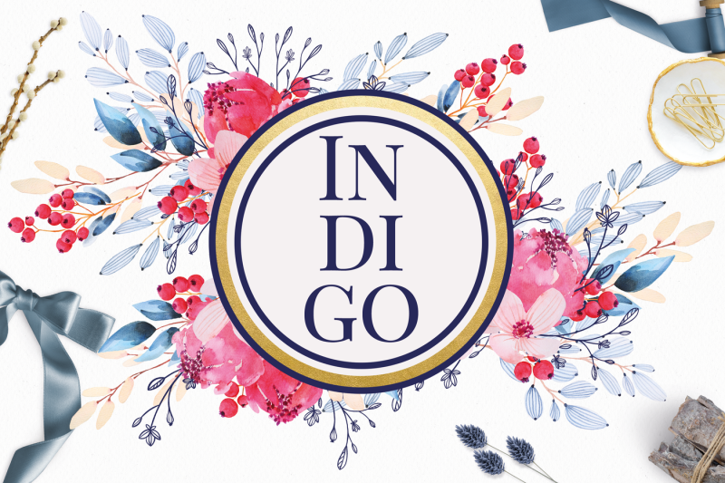 indigo-watercolor-flowers-clip-art-set