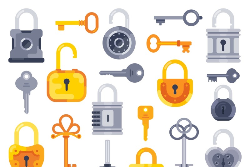 lock-with-keys-golden-key-access-padlock-and-closed-safe-padlocks-is