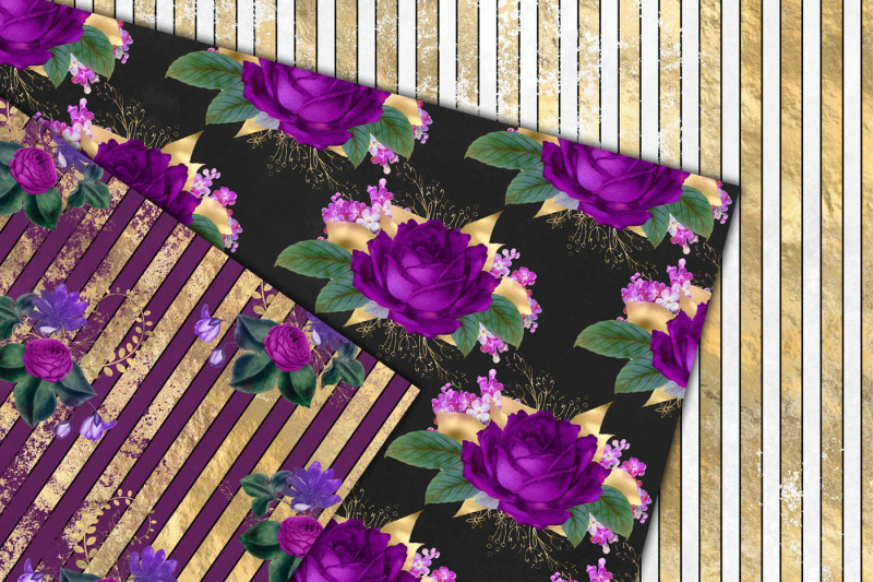 royal-purple-and-gold-floral-digital-paper