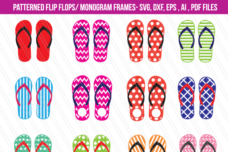 Download Flip flops SVG/ DXF, monogram frames, footwear clipart By ...