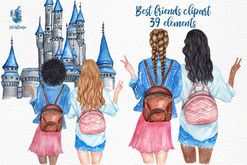 Best Friends Girls Clip art By LeCoqDesign | TheHungryJPEG.com