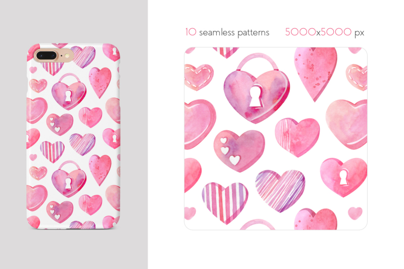 watercolor-hearts-seamless-patterns