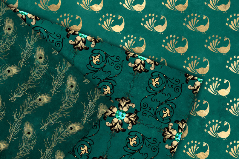 turquoise-and-gold-peacock-digital-paper