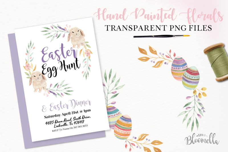 easter-watercolor-hand-painted-easter-eggs-bunny-flower-garlands