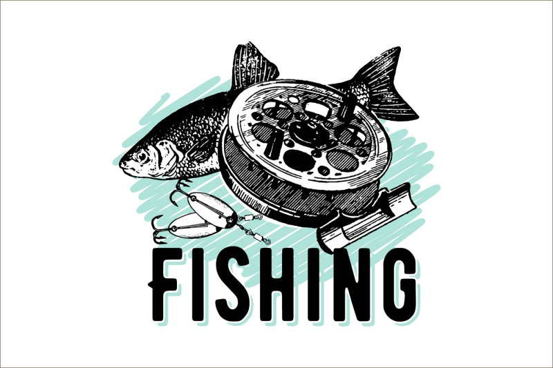 vintage-hand-drawn-highly-detailed-fishing-reel-and-fishes-vector