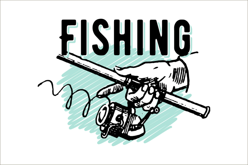 vintage-hand-drawn-highly-detailed-fishing-reel-and-fishes-vector