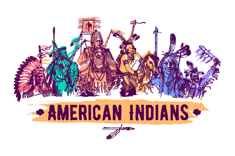 american-native-indians-hand-drawn-vector-illustration-set
