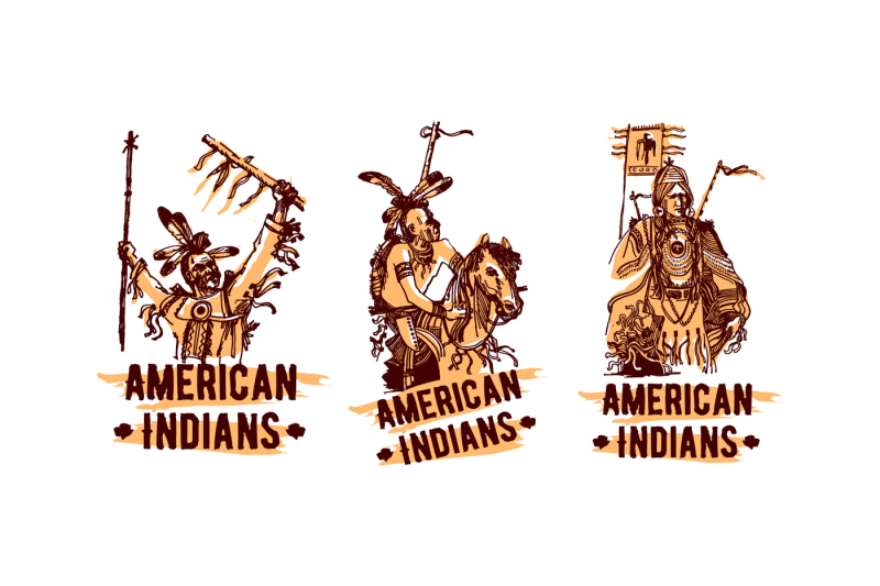 american-native-indians-hand-drawn-vector-illustration-set