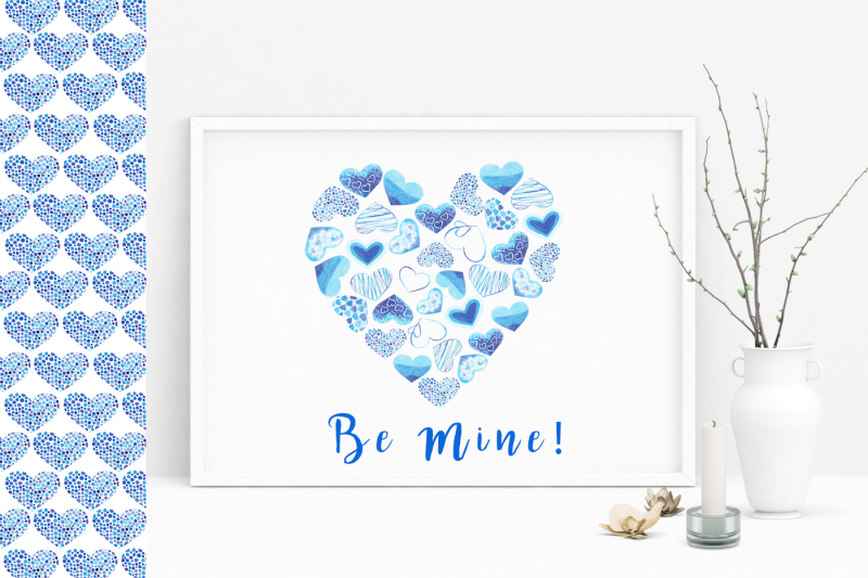 watercolor-blue-hearts-collection