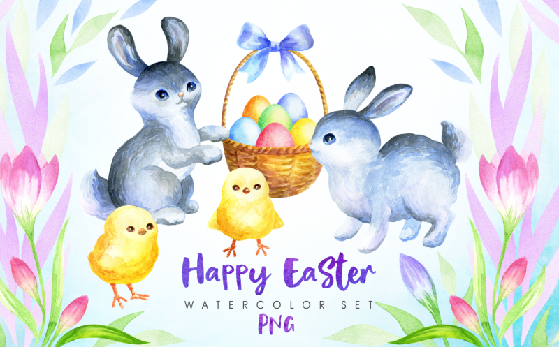 happy-easter-watercolor-clip-arts-and-seamless-patterns