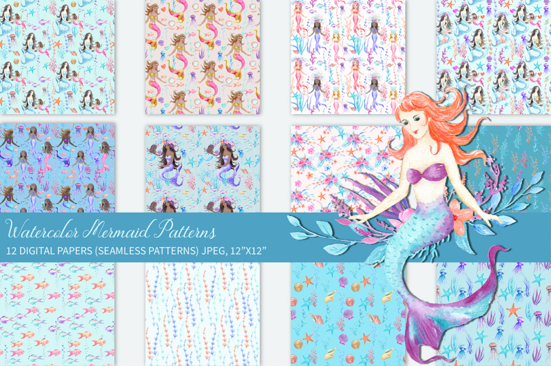 watercolor-mermaid-patterns
