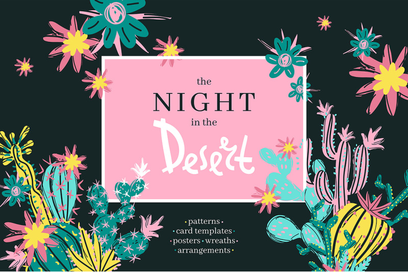 the-night-in-the-desert-cactus-clipart-collection