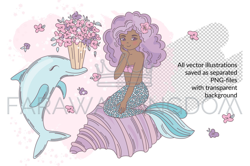 mermaid-in-love-tropical-travel-summer-vector-illustration-set