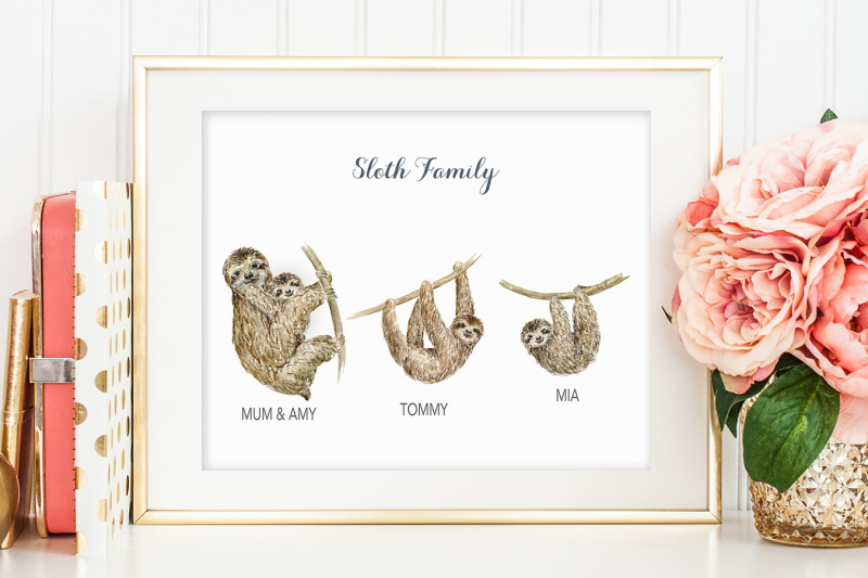 watercolor-clipart-sloth-family-for-instant-download