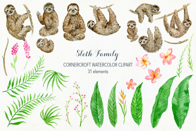 watercolor-clipart-sloth-family-for-instant-download