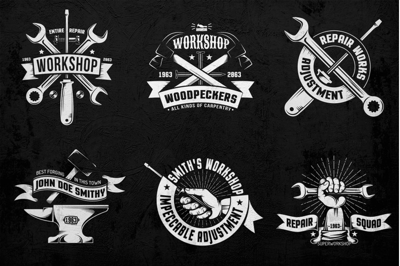 Workshop Emblems On Dark By Agor2012 Thehungryjpeg Com