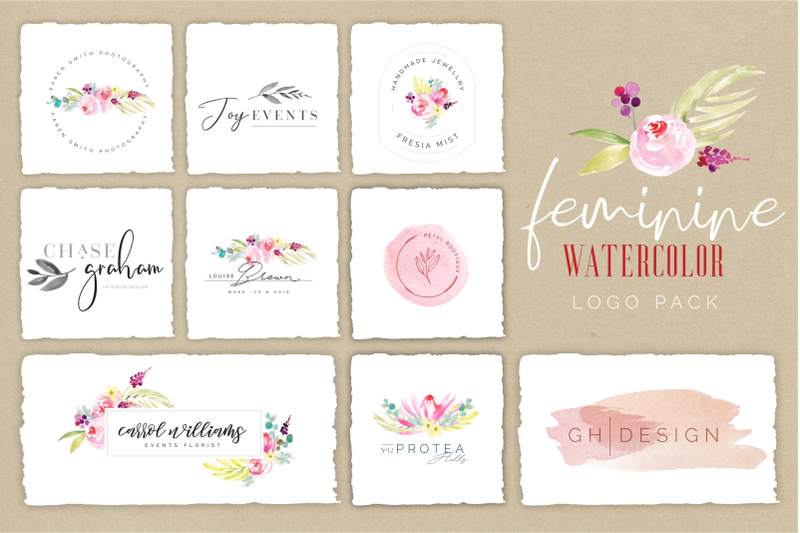 femine-watercolor-logo-pack