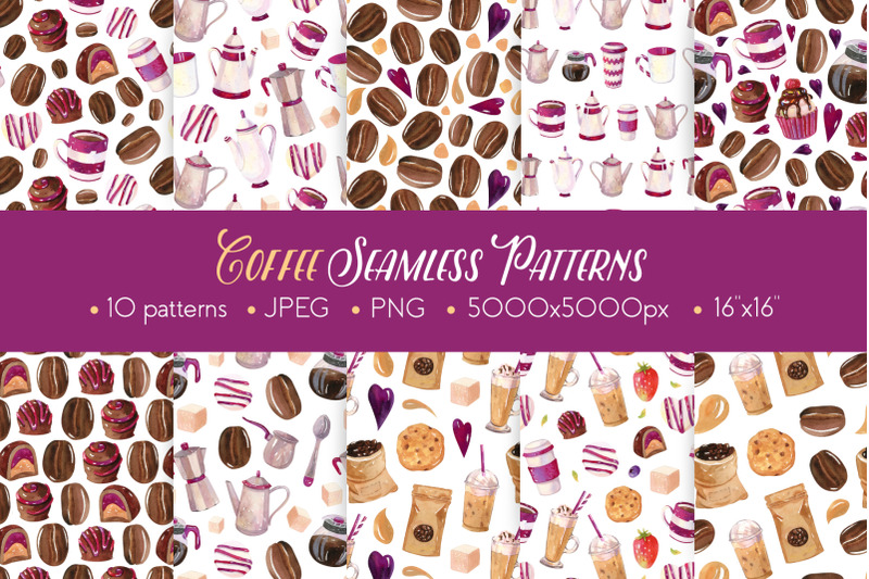 coffee-watercolor-hand-painted-seamless-patterns