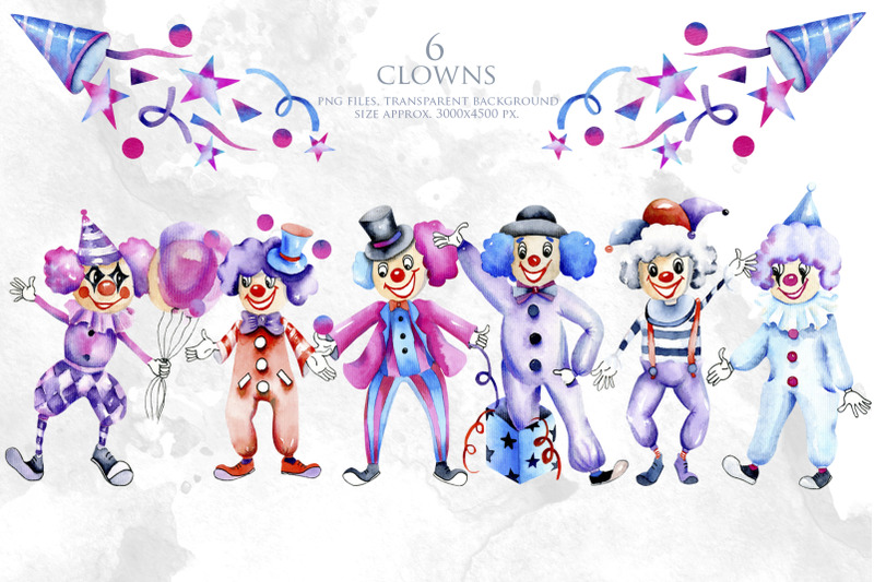 circus-clowns-watercolor-clip-art