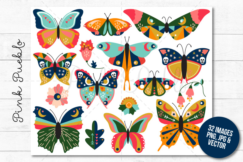Boho Butterfly Clipart and Vectors By Devon Carlson | TheHungryJPEG.com