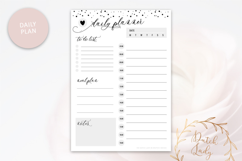 Printable Planner Pack Day Week Month Schedule Black Polkadots By The Dutch Lady Designs Thehungryjpeg Com