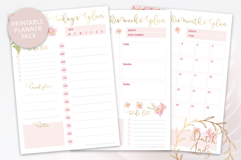 Printable Planner Pack - Day, Week, Month Schedule - Pink Flowers DXF
File Include