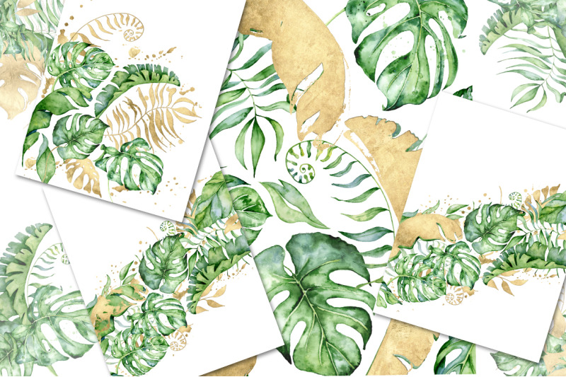 35-tropical-arrangements-watercolor-jungle-clipart